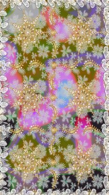 Kart, duvar kağıdı, ambalaj ve tekstil için klasik tasarım. Kusursuz desenli altın elementler. Klasik çiçek dokusu. Raster illüstrasyonu. Tarafsız renklerde Royal retro. Altın şablon.