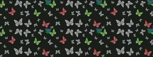 Summer Background with butterflies gray and black colors. Raster Background with Moth. Trendy Decoration with Beautiful Butterfly Silhouettes. Simple Feminine Pattern for Card, Invitation, Print.