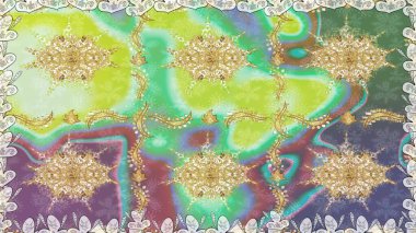 Altın rengi, kusursuz çizim. Raster geometrik arka plan. Senin tasarımın için, duvar kağıdı. Tarafsız renklerde altın desenli altın çiçekli elementler.