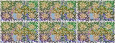 Altın karalama fantezi yapraklarından Raster soyut çiçek çelengi ve tarafsız ve gri renklerde çiçek. El yapımı dekoratif çerçeve, albüm kapağı, tebrik kartı, klasik Art deco tarzı.