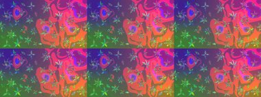 Pembe ve yeşil renkli Asya tekstili. Raster illüstrasyonu. Çiçek desenini çiz.