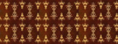Repeated texture for surface, wrapping paper, Snowflake on brown, orange and neutral colors. Winter snowflakes, raster background.