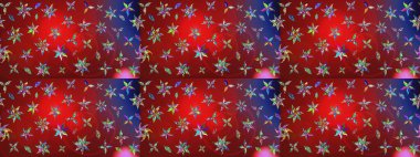 Raster illüstrasyonu. Çiçek desenli çizim. Kırmızı ve mavi renkte çiçekler. Asya tekstil tarzında. Raster illüstrasyonu.