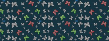 Raster illüstrasyonu. Kitap sayfaları için çiçek ormanlarında uçan güzel kelebekler. Fantezi güzel illüstrasyon. Renk çizimi kalıbı. Mavi ve gri renkli resimler.