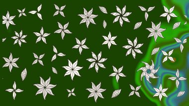 Çiçeksel elementlerle süslenmiş zarif raster dokusu. Parlak çiçekli yeşil ve nötr renkler üzerine soyut çizim deseni. Küçük çiçekte şirin bir çiçek deseni var..