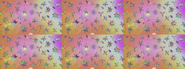 Nakış desenli çiçek deseni. Renkli grunge, koloni ve pembe çiçeklerle soyut bir arka plan oluşturur. İzler, kumaş, duvar kağıtları, tekstil için raster dokusu.