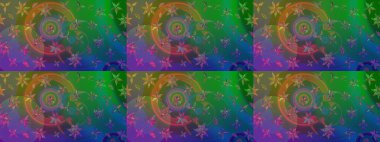 Çiçeksel fantezi tasarımı ve parlak bir arka plan çizimi. Renkli Bahar Teması eskiz kalıbı. Düz Çiçek Elementleri Tasarımı.