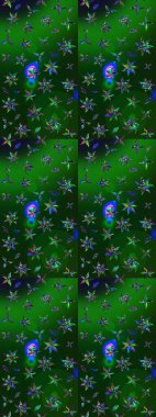 Manzaralı çiçek deseni. Çiçek kompozisyonu, el boyası, hassas şablon. Sevgililer günü ve tebrik kartı konsepti için şık bir davetiye. Üst görünüm, yumuşak yeşil ve mavi renk.