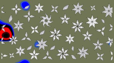 Düz Çiçek Elementleri Tasarımı. Yeşil ve beyaz renkli çiçekler. Renkli Bahar Teması eskiz kalıbı. Raster illüstrasyonunda çiçek deseni çizimi.