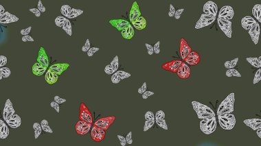 Kelebek desenli yeşiller. Robot resim. Kumaş, kağıt, ambalaj kâğıdı ve duvar kağıdı tasarımı için harika bir arka plan. Raster..