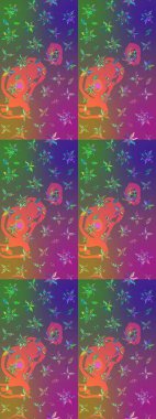 Çiçekli, yapraklı, çiçek desenli eskiz. El çizimi. Raster illüstrasyonu.