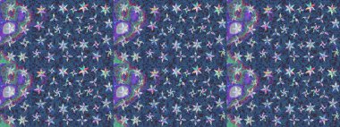 Yüzey için tekrarlanan doku, ambalaj kağıdı, mavi ve mor renkler. Renkli arka planda izole kar taneleri. Raster illüstrasyonu. Kış kar tanesi, raster arkaplan.