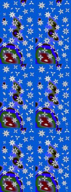 Sabıka fotoğraflarında, bebek kıyafetlerinde, duvar kâğıtlarında, paket kutularında falan kullanılabilir. Raster. Zarif, parlak ve eskiz mavi ve nötr çiçek deseni tasarımı.