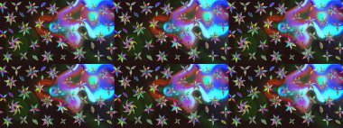 Renkli çiçek desenli çizim. Suluboya tarzında renkler üzerine çiçekler.