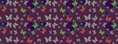 Renkli kelebekler. Raster illüstrasyonu. Web sayfası geçmişleri, duvar kağıtları, tekstil ve yüzey dokuları için mükemmel. Çizim deseni.