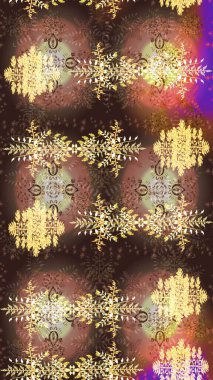 Grafiksel element dekorasyonu. Kar Tanesi Mozaik ikonu. Sembol kışı, donmuş, Noel, yeni yıl tatili. Raster illüstrasyonu. Kahverengi, bej ve sarı siluet kar tanesi işareti. Düz tasarım.