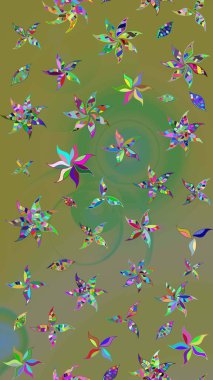 Ağaç dallı bahar çiçekleri ile desen, yeşil ve kahverengi renkler ile çiçek silueti. Raster deseni.