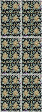 Altın elementli siyah ve nötr renkler. Raster altın çiçek süsü brokar kumaş ve cam desenli. Kusursuz altın desen. Çiçek desenli altın metal..