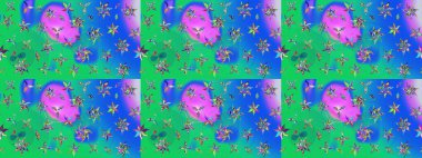 Renkli Bahar Teması eskiz kalıbı. Raster illüstrasyonundaki çiçek desenli çizim. Güzel kumaş deseni. Düz Çiçek Elementleri Tasarımı.