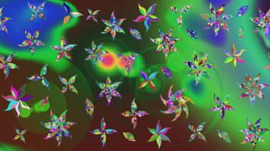 Millefleur 'lar. Tekstil, kumaş, kapaklar, duvar kağıtları, baskı, naylon, koleksiyon defteri, örgü, dekupaj için güzel bir eskiz. Küçük yeşil ve kahverengi renkte güzel bir besin torbası deseni, çiçekler..