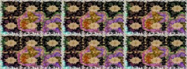 Duvar kâğıdı barok, İspanyol kumaşı. Kusursuz raster arka plan. Çiçek deseni. Şık bir grafik desen. Kahverengi ve bej renklerdeki altın elementler.