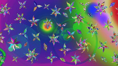 Mavi ve yeşil renkli çiçekler. Küçük çiçekte sevimli çiçek deseni var..