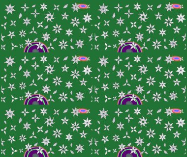 Raster illüstrasyonu. Çiçekli karalama şeklinde Raster çiçek deseni. Yumuşak, yeşil renkte bahar çiçekleri.