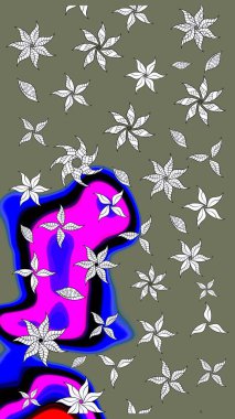 Robot resim. Şirin çiçek elementleri. Raster illüstrasyonu. Yeşil ve nötr renkte çiçekler.