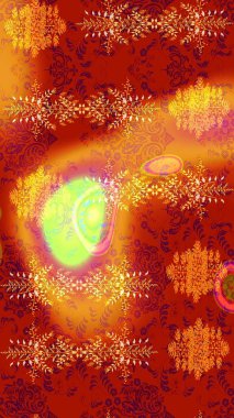 Düz Çiçek Elementleri Tasarımı. Sevimli çiçek raster deseni. Kırmızı, turuncu ve sarı renkte çiçekler. Renkli Bahar Teması çizim şablonu.