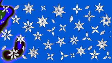 Şirin çiçekli eskiz deseni ve mavi ve nötr renklerde yapraklar, suluboya çiçek deseni, duvar kağıdı, kart ya da kumaş için fayanslı. Raster illüstrasyonu.