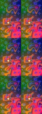 Çizim kalıbı. Yeşil ve kahverengi renklerde. Raster illüstrasyonu. Çiçek duvar kağıdı. Renkli süs kenarı. Hint süsü..