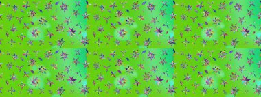 Çiçekli karalama şeklinde Raster çiçek deseni. Nazik, sevimli çiçek arkaplanı. Yeşil ve mavi renkte çiçekler.