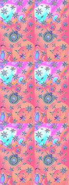 Eskiz arkaplan modeli. Suluboya, elle çizilmiş. Pembe ve nötr renklerde yaprakları olan yabani çiçekler. Raster illüstrasyonu.