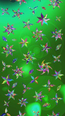 Küçük çiçekteki sevimli çiçek deseni. Yeşil ve mavi renkte çiçekler.