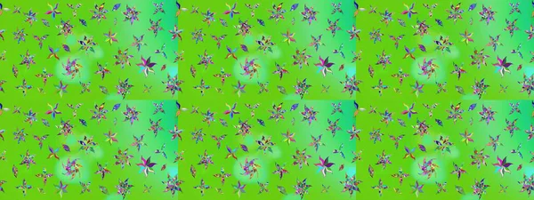 Çiçekli karalama şeklinde Raster çiçek deseni. Nazik, sevimli çiçek arkaplanı. Yeşil ve mavi renkte çiçekler.