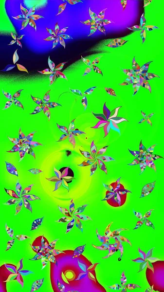 Çiçekli karalama şeklinde Raster çiçek deseni. Yumuşak, bahar çiçekleri yeşil ve mavi renklerde. Raster illüstrasyonu.