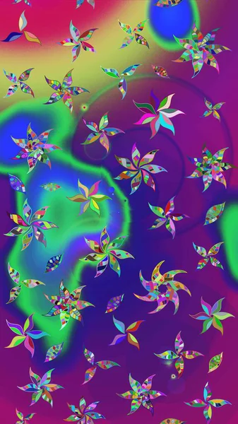 Çiçekli karalama şeklinde Raster çiçek deseni. Mor ve mor renkte bahar çiçekleri. Raster illüstrasyonu.