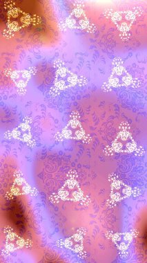 Kar tanelerinin soyut arkaplanlı Noel şablonu. Tarafsız, mor ve pembe kar taneleri. Noel ve yeni yıl moda baskıları için tatil tasarımı. Raster illüstrasyonu. Renkler.