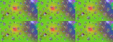 Raster illüstrasyonu. Çizim çiçek deseni duvar kâğıdı olarak kullanılabilir. Yeşil ve mor renkte çiçekler.