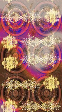 Sanat terapisi tarzı zen çizim için kahverengi, bej ve mor mandala şeklinde kar taneleri. El çizimi, dövme stili, kumaş tasarımı ve Raster illüstrasyonunda kartlar..