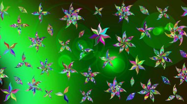 El çizimi çiçekli soyut çizim kalıbı. Raster illüstrasyonu. Yeşil ve gri renkte çiçekler.