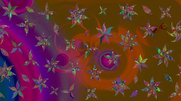 Çiçekli yaz çiçekleri. Küçük çiçekte güzel bir desen. Küçük renkli çiçekler. Moda baskıları için zarif bir şablon. Motley illüstrasyonu. Çizim.