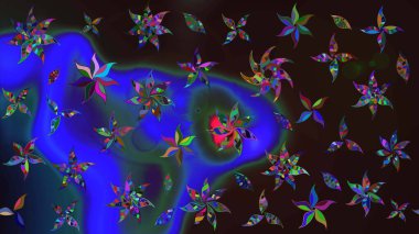 Klasik çiçek tasarımı elementleri. Gri ve mavi kıvırcık çiçekler gri ve mavi renklerde şekillenir. Raster illüstrasyonu.