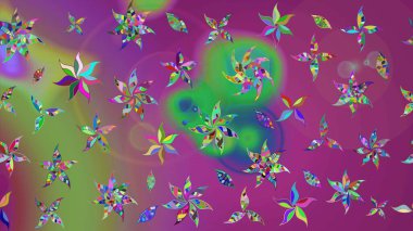 Raster çiçek desenli çiçek deseni, yapraklar, dekoratif elementler, sıçrama, lekeler, el çizimi kontur çizgileri ve Doodle çizim stili, grafik raster çizim çizimi.