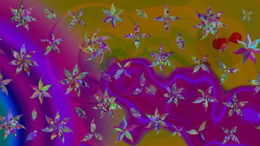 Çizim çiçek deseni duvar kağıdı, web sitesi arka planı, ambalaj kağıdı, davetiye, broşür, afiş veya web sitesi için kullanılabilir. El çizimi Raster çizimi. Parlak elementlerin.