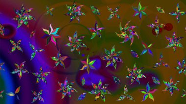 Küçük çiçekli yay deseni çiz. Raster illüstrasyonu. Suluboya tarzında kahverengi ve yeşil renkler üzerine.