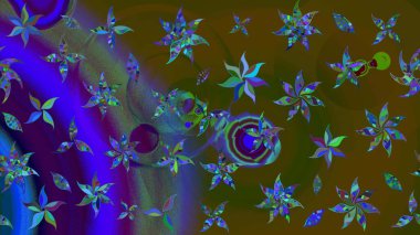 Çiçekli karalama şeklinde Raster çiçek deseni. Kahverengi ve yeşil renklerde bahar çiçekleri. Raster illüstrasyonu.