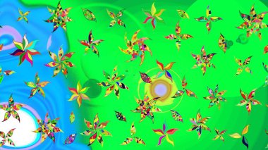 Çiçek desenli eskiz. Yeşil ve mavi renkte çiçekler. Renkli Bahar Teması eskiz kalıbı. Düz Çiçek Elementleri Tasarım Raster illüstrasyonu.