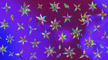 Çiçek ve yapraklı karalama şeklinde Raster çiçek deseni. Yumuşak, bahar çiçekleri mor ve mor renklerde. Raster illüstrasyonu.