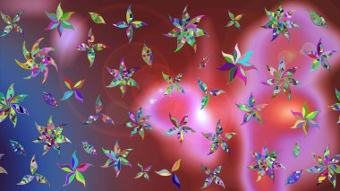 Çiçekli karalama şeklinde Raster çiçek deseni. Yumuşak, bahar çiçekli arka plan. Kahverengi ve pembe renkte çiçekler.